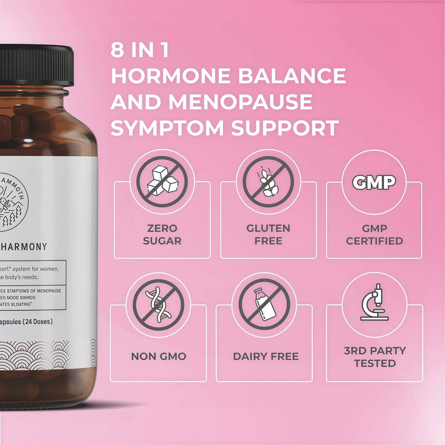 Happy Mammoth | Hormone Harmony Natural Hormonal Support for Women, Relief for Menopause, Perimenopause, Healthy Hormonal Balance, Hot Flashes | 72 Capsules.